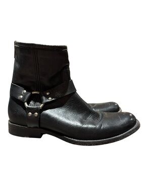 Frye Black Leather Harness Ankle Boots for Women